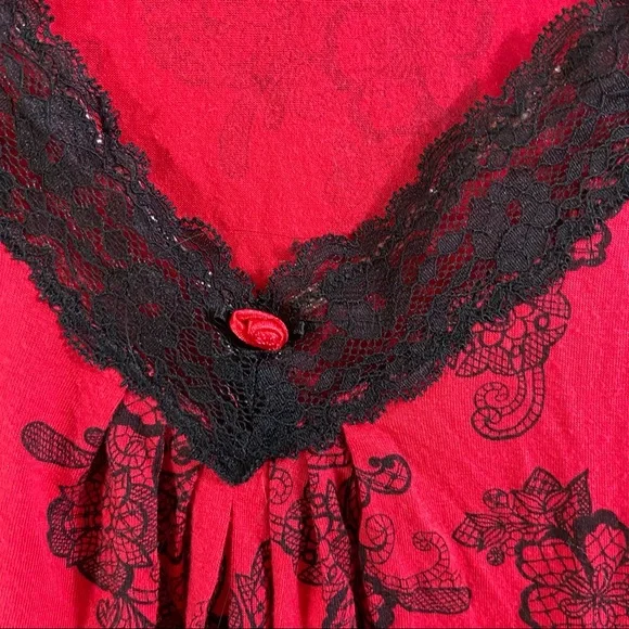 Sleep top long sleeve lace w floral print xxl intimates holiday valentines red - Picture 6 of 8